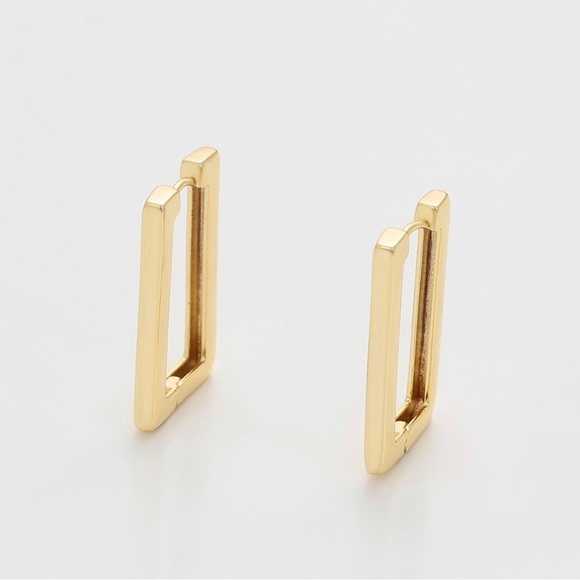 Rectangle Hoop Earrings 14k Gold Plated - Picture 4 of 10